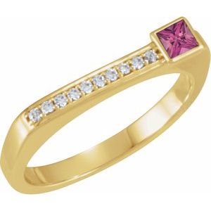 14K Yellow Gold Natural Pink Tourmaline & .07 CTW Natural Diamond Stackable Ring