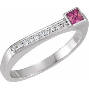 Sterling Silver Natural Pink Tourmaline & .07 CTW Natural Diamond Stackable Ring