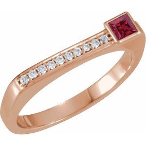 14K Rose Gold Natural Ruby & .07 CTW Natural Diamond Stackable Ring