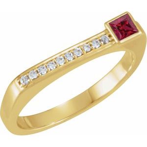 14K Yellow Gold Natural Ruby & .07 CTW Natural Diamond Stackable Ring