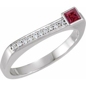 14K White Gold Natural Ruby & .07 CTW Natural Diamond Stackable Ring