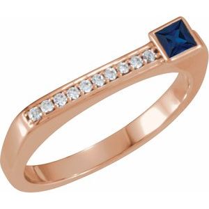14K Rose Gold Natural Blue Sapphire & .07 CTW Natural Diamond Stackable Ring