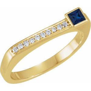 14K Yellow Gold Natural Blue Sapphire & .07 CTW Natural Diamond Stackable Ring