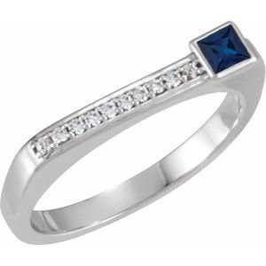 Sterling Silver Natural Blue Sapphire & .07 CTW Natural Diamond Stackable Ring