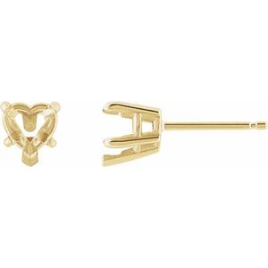 14K Yellow Gold 4x4 mm Heart 5-Prong Claw Stud Earring Mounting