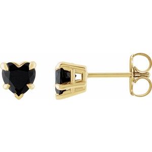 14K Yellow Gold Natural Black Onyx Stud Earrings