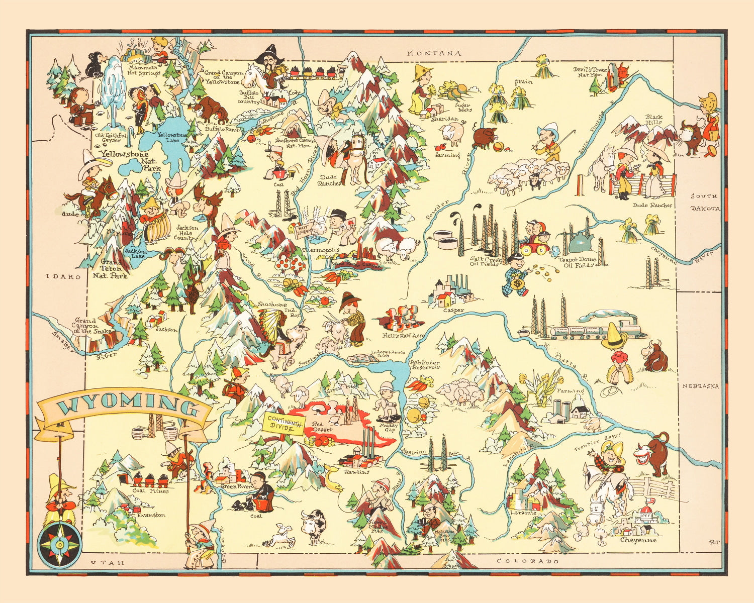 Vintage Map of Wyoming 1935