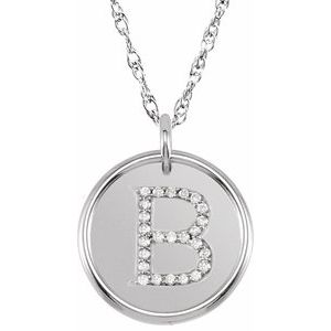 Sterling Silver 1/8 CTW Natural Diamond Posh Mommy® Initial B 18" Necklace