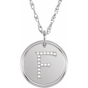 Sterling Silver .08 CTW Natural Diamond Posh Mommy® Initial F 18" Necklace