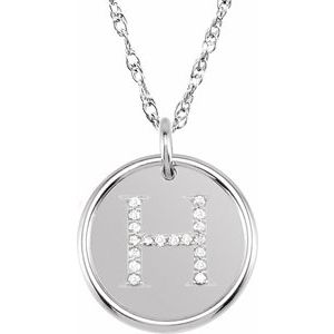 Sterling Silver .07 CTW Natural Diamond Posh Mommy® Initial H 18" Necklace