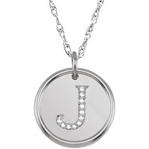Sterling Silver .06 CTW Natural Diamond Posh Mommy® Initial J 18" Necklace