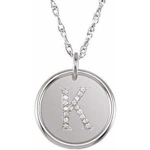 Sterling Silver .08 CTW Natural Diamond Posh Mommy® Initial K 18" Necklace