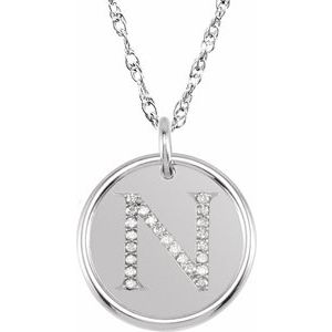 Sterling Silver 1/8 CTW Natural Diamond Posh Mommy® Initial N 18" Necklace