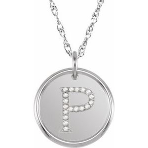 Sterling Silver 1/10 CTW Natural Diamond Posh Mommy® Initial P 18" Necklace