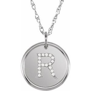 Sterling Silver .07 CTW Natural Diamond Posh Mommy® Initial R 18" Necklace