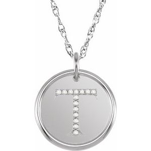 Sterling Silver .07 CTW Natural Diamond Posh Mommy® Initial T 18" Necklace
