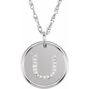 Sterling Silver .08 CTW Natural Diamond Posh Mommy® Initial U 18" Necklace