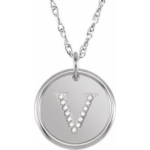 Sterling Silver .07 CTW Natural Diamond Posh Mommy® Initial V 18" Necklace