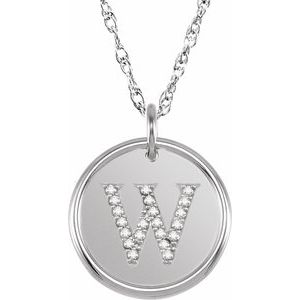 Sterling Silver 1/10 CTW Natural Diamond Posh Mommy® Initial W 18" Necklace