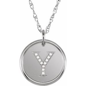 Sterling Silver .06 CTW Natural Diamond Posh Mommy® Initial Y 18" Necklace