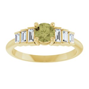 14K Yellow Gold Natural Green Sapphire & 1/3 CTW Natural Diamond Ring