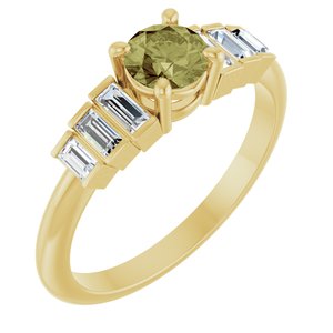 14K Yellow Gold Natural Green Sapphire & 1/3 CTW Natural Diamond Ring