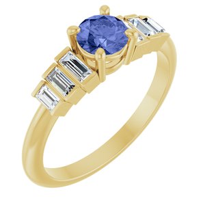 14K Yellow Gold Natural Tanzanite & 1/3 CTW Natural Diamond Ring