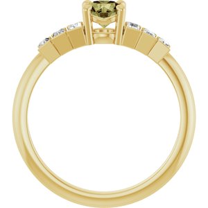 14K Yellow Gold Natural Green Sapphire & 1/3 CTW Natural Diamond Ring