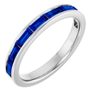 14K White Gold Natural Blue Sapphire Stackable Ring