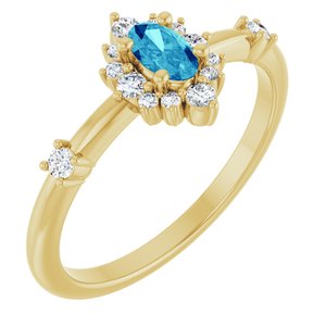 14K Yellow Gold Natural Blue Zircon & 1/6 CTW Natural Diamond Halo-Style Ring