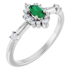 14K White Gold Lab-Grown Emerald & 1/6 CTW Natural Diamond Halo-Style Ring