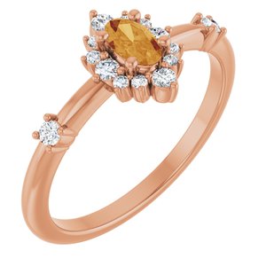 14K Rose Gold Natural Citrine & 1/6 CTW Natural Diamond Halo-Style Ring