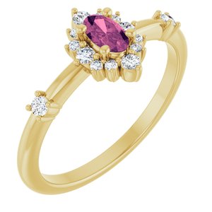 14K Yellow Gold Natural Pink Tourmaline & 1/6 CTW Natural Diamond Halo-Style Ring