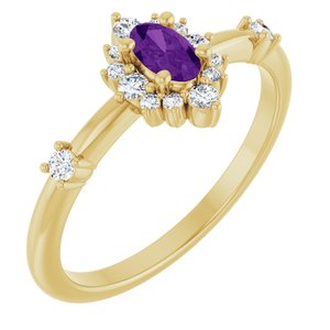 14K Yellow Gold Natural Amethyst & 1/6 CTW Natural Diamond Halo-Style Ring