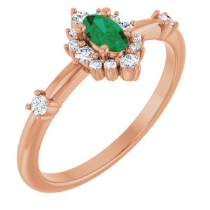 14K Rose Gold Natural Emerald & 1/6 CTW Natural Diamond Halo-Style Ring