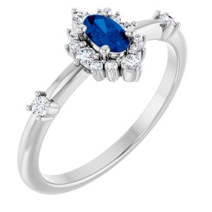 Sterling Silver Natural Blue Sapphire & 1/6 CTW Natural Diamond Halo-Style Ring