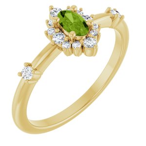 14K Yellow Gold Natural Peridot & 1/6 CTW Natural Diamond Halo-Style Ring