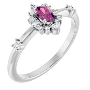 Sterling Silver Natural Pink Tourmaline & 1/6 CTW Natural Diamond Halo-Style Ring