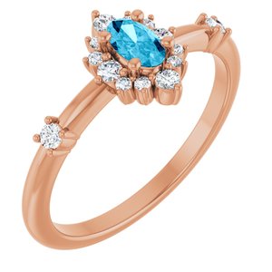 14K Rose Gold Natural Aquamarine & 1/6 CTW Natural Diamond Halo-Style Ring