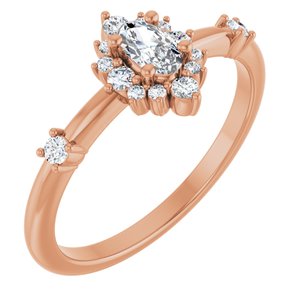14K Rose Gold Natural White Sapphire & 1/6 CTW Natural Diamond Halo-Style Ring