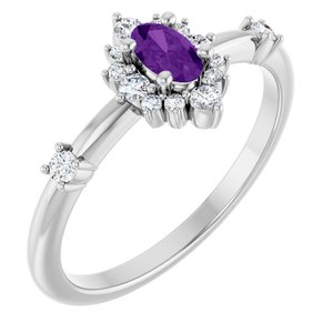 14K White Gold Natural Amethyst & 1/6 CTW Natural Diamond Halo-Style Ring