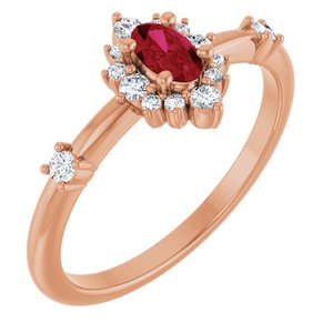 14K Rose Gold Lab-Grown Ruby & 1/6 CTW Natural Diamond Halo-Style Ring