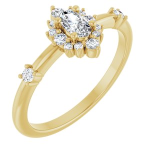 14K Yellow Gold Natural White Sapphire & 1/6 CTW Natural Diamond Halo-Style Ring