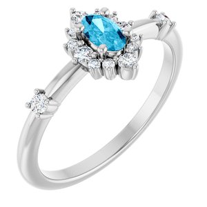 14K White Gold Natural Aquamarine & 1/6 CTW Natural Diamond Halo-Style Ring