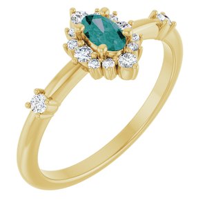 14K Yellow Gold Lab-Grown Alexandrite & 1/6 CTW Natural Diamond Halo-Style Ring
