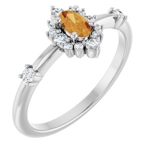 Platinum Natural Citrine & 1/6 CTW Natural Diamond Halo-Style Ring