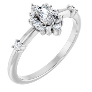 14K White Gold Natural White Sapphire & 1/6 CTW Natural Diamond Halo-Style Ring