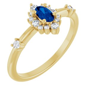 14K Yellow Gold Natural Blue Sapphire & 1/6 CTW Natural Diamond Halo-Style Ring
