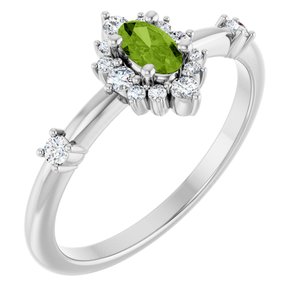Sterling Silver Natural Peridot & 1/6 CTW Natural Diamond Halo-Style Ring