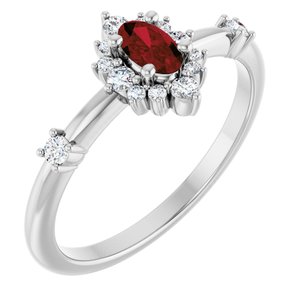 14K White Gold Natural Mozambique Garnet & 1/6 CTW Natural Diamond Halo-Style Ring